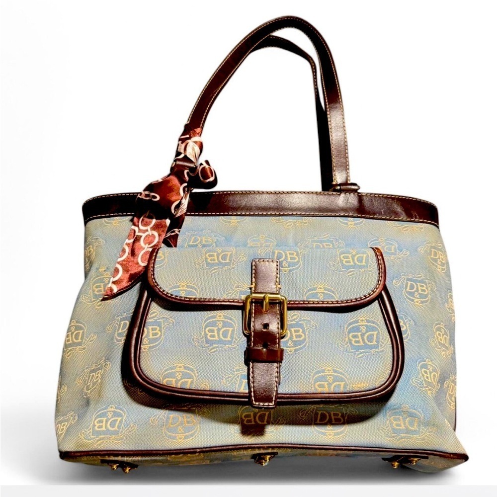 Dooney & Bourke East West Canvas / Leather Trim Donegal Crest Tote Shoulder Bag